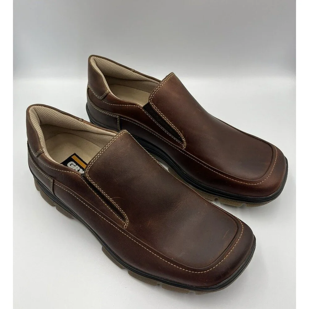 GBX‎ Mens 13 Brown Leather Slip On Square Toe Loafers Casual Comfort Shoes